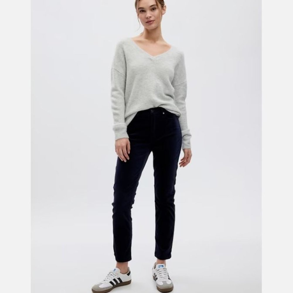 GAP 90's High Rise Vintage Slim Navy Blue VELVET Pants Size 6/28 SHORT - RT$80